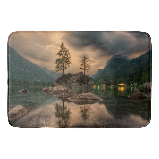 Beautiful Mountain Lake in the Evening Photo Bath Mat (Front)