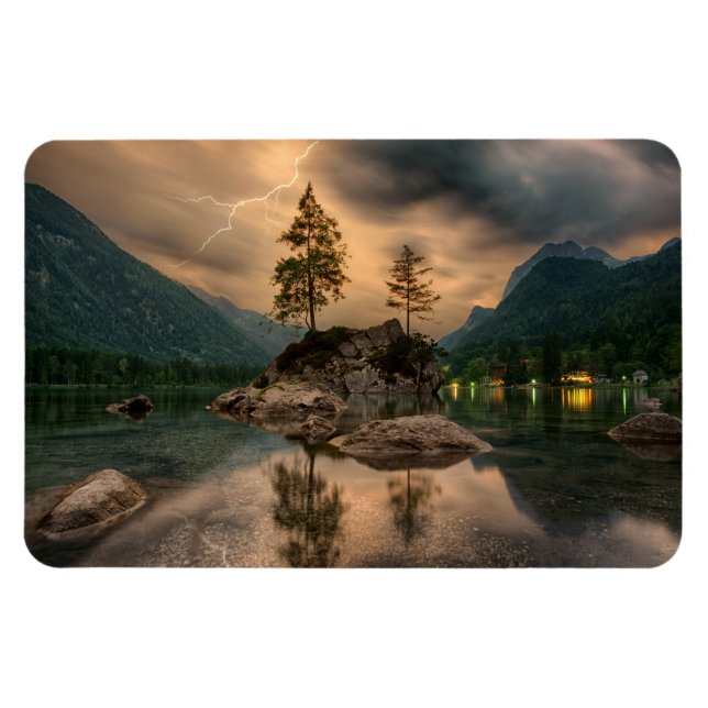 Beautiful Mountain Lake in the Evening Photo Magnet (Horizontal)