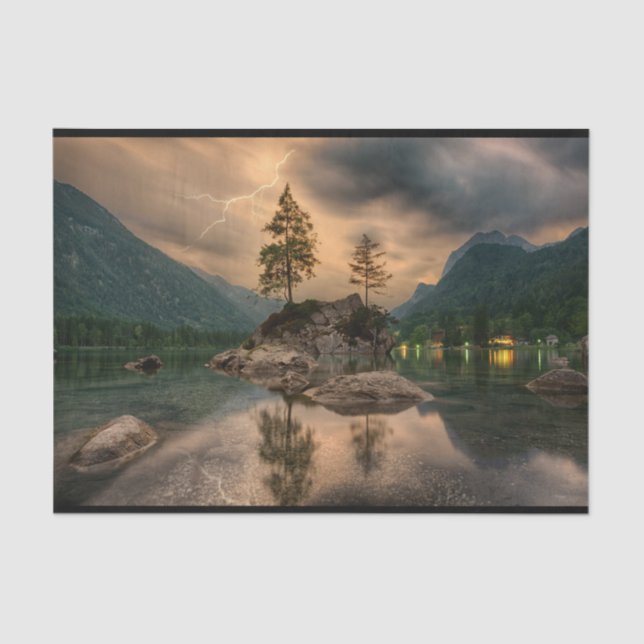Beautiful Mountain Lake in the Evening Photo Tissue Paper (Front)