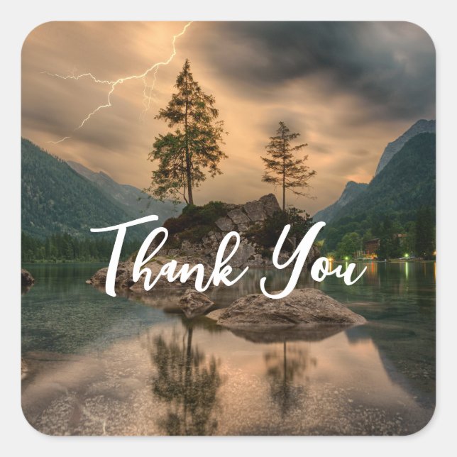 Beautiful Mountain Lake in the Evening Thank You Square Sticker (Front)