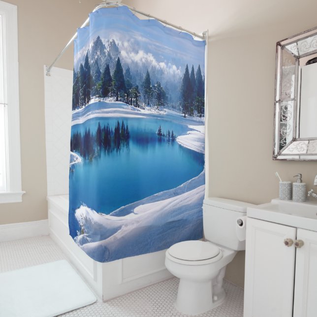 Beautiful Mountain Lake Winter  Scene Shower Curtain (In Situ)