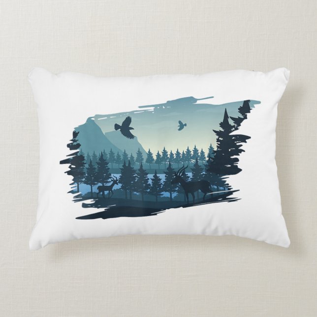 Beautiful Mountain, Nature Trees and Forest Decorative Cushion (Front)