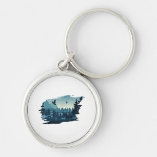 Beautiful Mountain, Nature Trees and Forest Key Ring