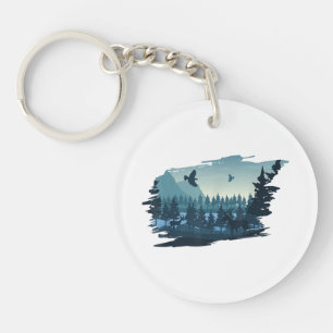 Beautiful Mountain, Nature Trees and Forest Key Ring