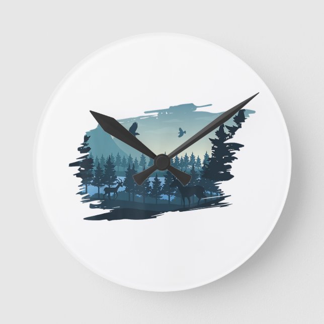 Beautiful Mountain, Nature Trees and Forest Round Clock (Front)
