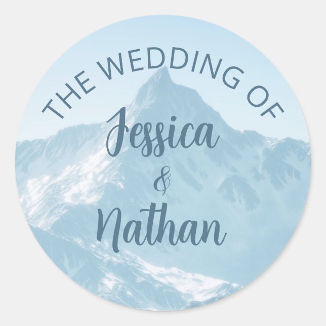 Beautiful Mountain Photography Winter Wedding Classic Round Sticker (Front)