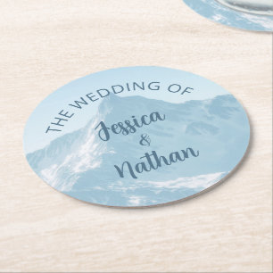 Beautiful Mountain Photography Winter Wedding Round Paper Coaster