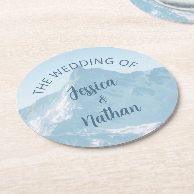 Beautiful Mountain Photography Winter Wedding Round Paper Coaster (Angled)