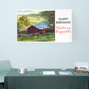 Beautiful Mountain Ranch View Birthday Banner
