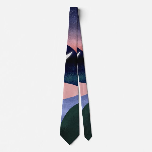 Beautiful Mountain River Moon Sunset Design Tie (Front)