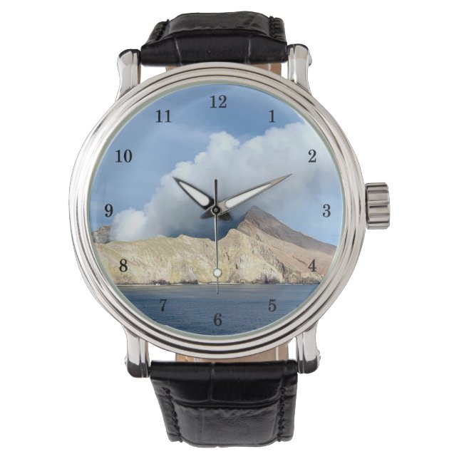 Beautiful Mountain Volcano Over Water Wrist Watch (Front)