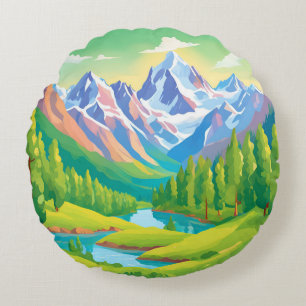 Beautiful Mountains Round Cushion