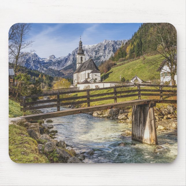Beautiful Mountains with Church Mouse Mat (Front)