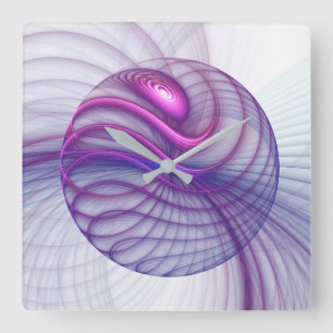 Beautiful Movements Abstract Fractal Art Pink Square Wall Clock
