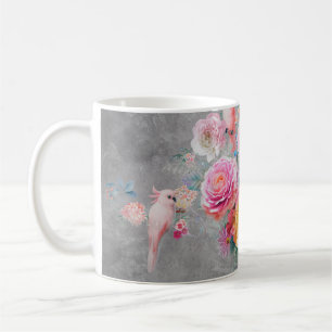 Beautiful multi-coloured flowers and birds on conc coffee mug