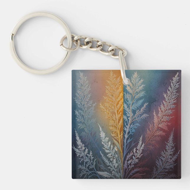 Beautiful multi coloured ice crystal feathered  key ring (Front)