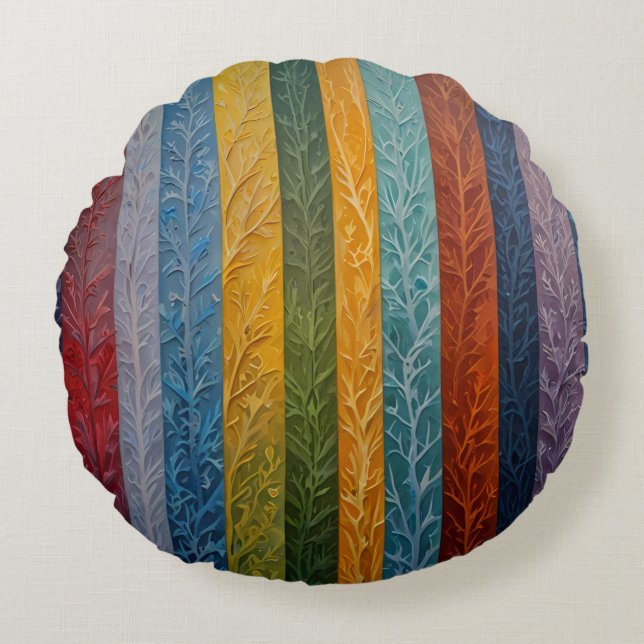Beautiful multi coloured ice crystal feathered  round cushion (Front)