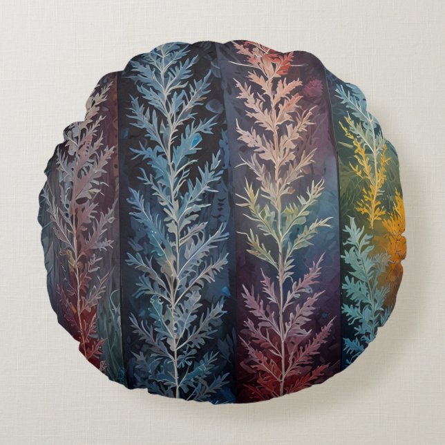 Beautiful multi coloured ice crystal feathered  round cushion (Front)