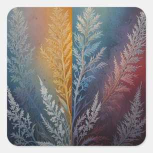 Beautiful multi coloured ice crystal feathered square sticker