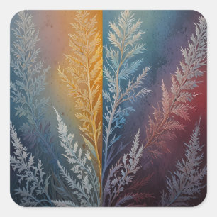 Beautiful multi coloured ice crystal feathered square sticker
