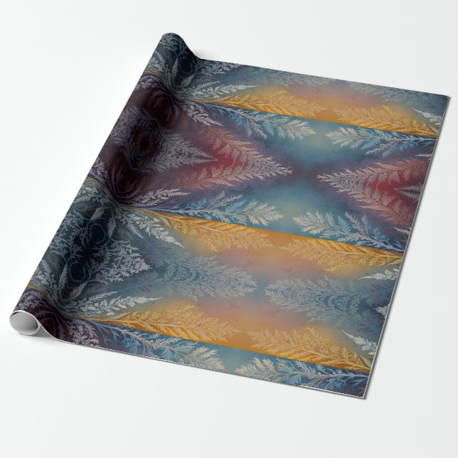 Beautiful multi coloured ice crystal feathered  wrapping paper (Unrolled)