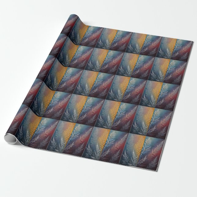 Beautiful multi coloured ice crystal feathered  wrapping paper (Unrolled)