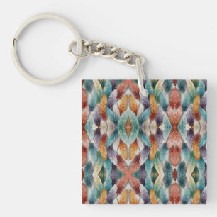 Beautiful multi coloured ice crystal feathers key ring