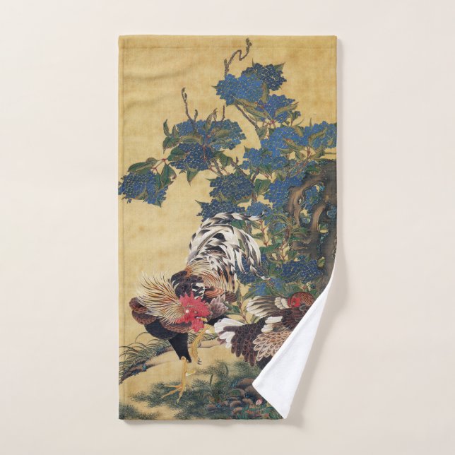 Beautiful Multi-coloured Rooster and Hen Bath Towel Set (Hand Towel)