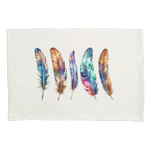 Beautiful Multicolor Boho Feathers - Blue Graphic Pillowcase