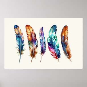 Beautiful Multicolor Boho Feathers - Graphic Art Poster