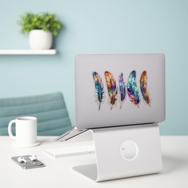 Beautiful Multicolor Boho Feathers - Graphic Vinyl (Laptop On Desk)