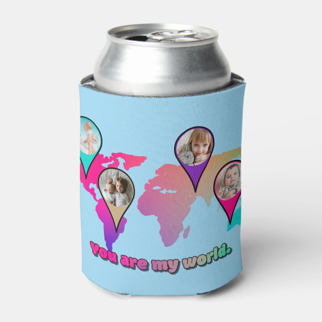 Beautiful Multicolor World Map Photo Collage Can Cooler (Can Front)