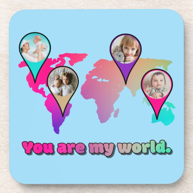 Beautiful Multicolor World Map Photo Collage Coaster (Front)