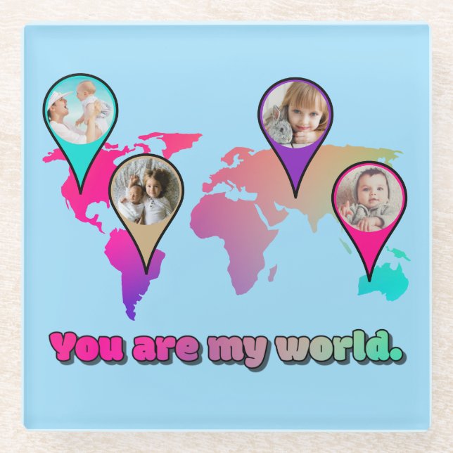 Beautiful Multicolor World Map Photo Collage Glass Coaster (Front)