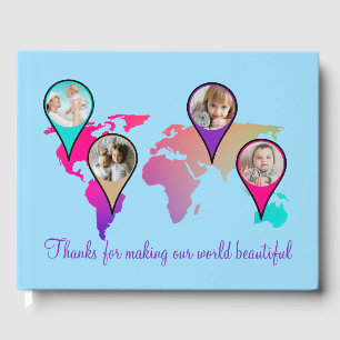 Beautiful Multicolor World Map Photo Collage Guest Book
