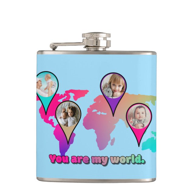 Beautiful Multicolor World Map Photo Collage Hip Flask (Front)