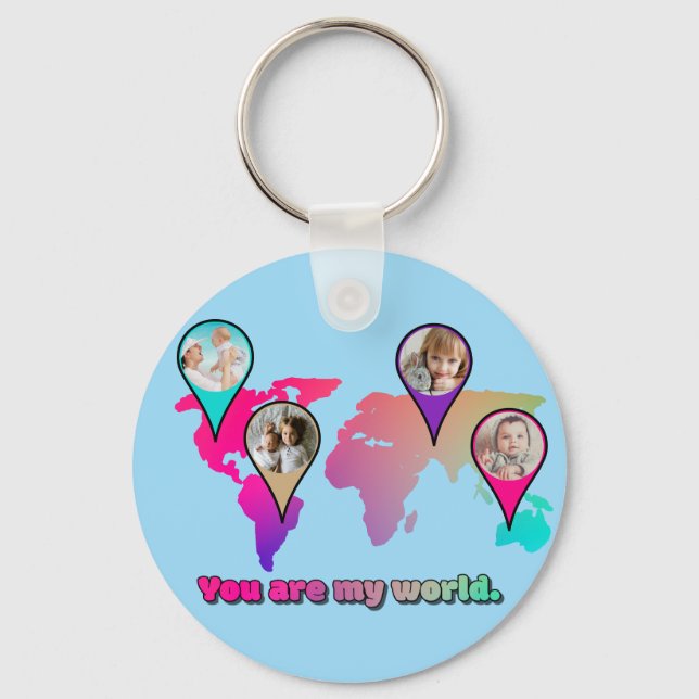 Beautiful Multicolor World Map Photo Collage Key Ring (Front)