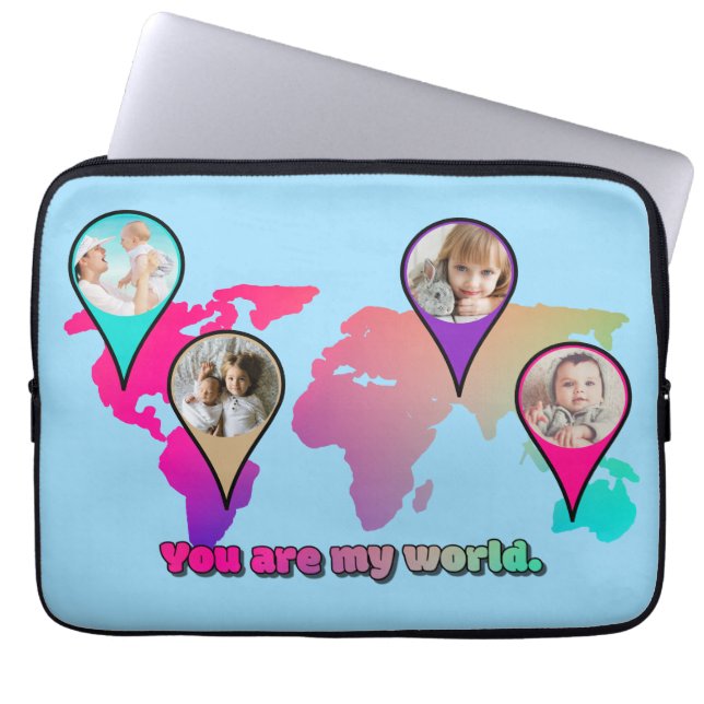 Beautiful Multicolor World Map Photo Collage Laptop Sleeve (Front)