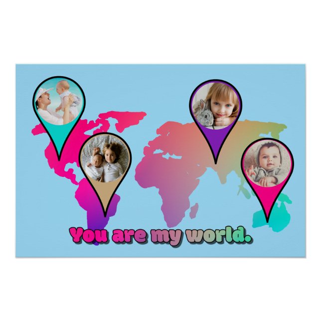 Beautiful Multicolor World Map Photo Collage Poster (Front)