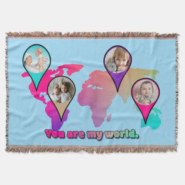 Beautiful Multicolor World Map Photo Collage Throw Blanket (Front)