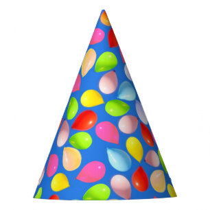 Beautiful multicolored balloons on sky blue party hat