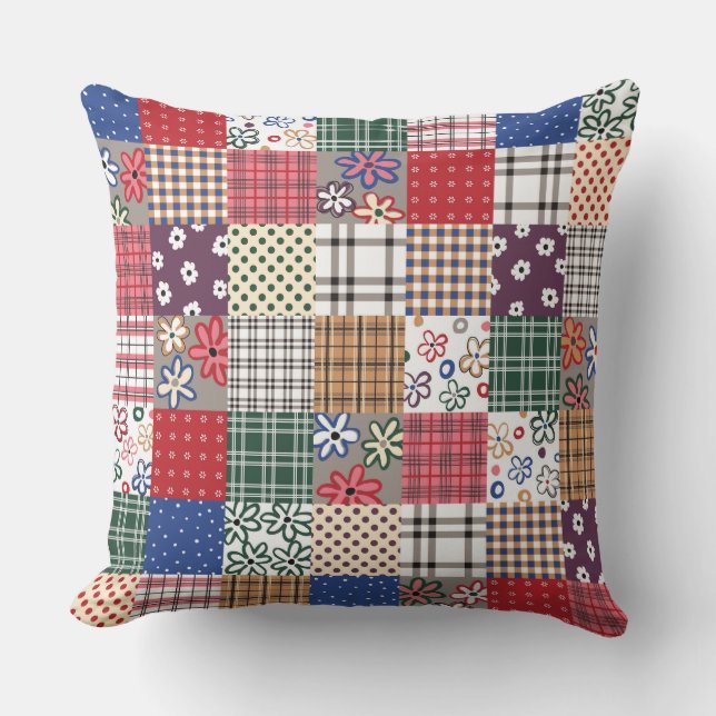 Beautiful Multicolored Patchwork Quilt Pattern Cushion (Front)