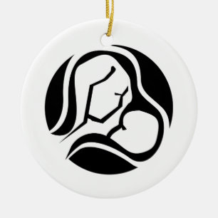 Beautiful Mum and Baby Black White Christmas Ceramic Tree Decoration