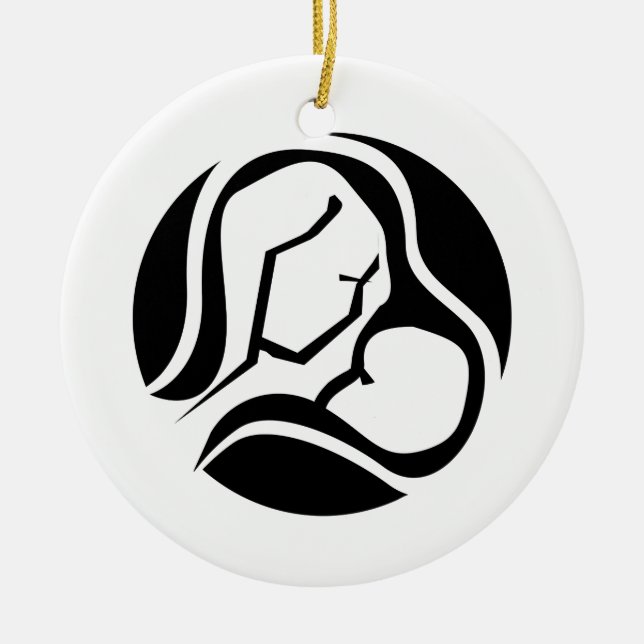 Beautiful Mum and Baby Black White Christmas Ceramic Tree Decoration (Front)