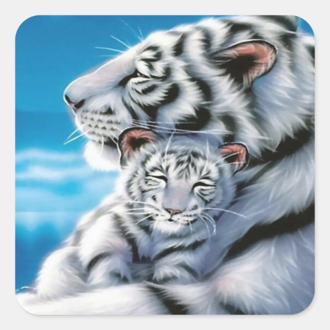 beautiful mum and baby cub square sticker (Front)