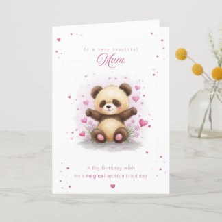 Beautiful Mum Birthday Card Cute Panda with Hearts