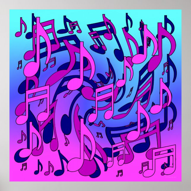 Beautiful Music Lively Musical Notes Expressive Poster (Front)