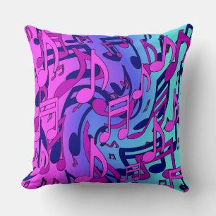 Beautiful Music Lively Notes Pink Purple Blue Aqua Cushion