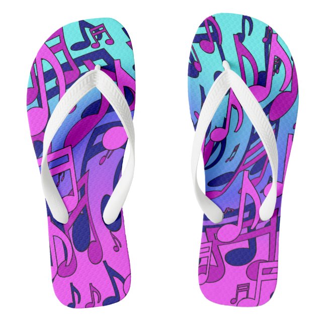Beautiful Music Lively Notes Pink Purple Blue Aqua Flip Flops (Footbed)