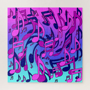 Beautiful Music Lively Notes Pink Purple Blue Aqua Jigsaw Puzzle
